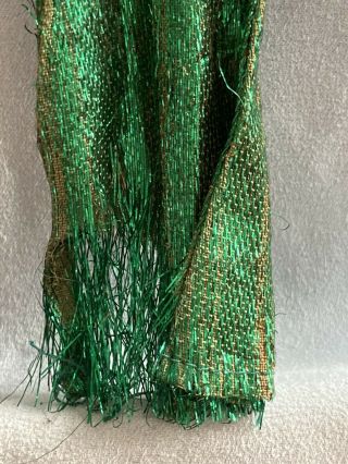 Vintage Pippa Topper Dawn Dolls Green Slinky Dress with gold trim TLC frayed hem 2