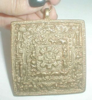 Vintage Huge Antiqued Gold Egyptian Revival Hieroglyphic Wall Mcm Pendant