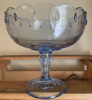 Indiana Glass Vintage Light Blue Pedestal Bowl W Teardrop Scalloped Rim
