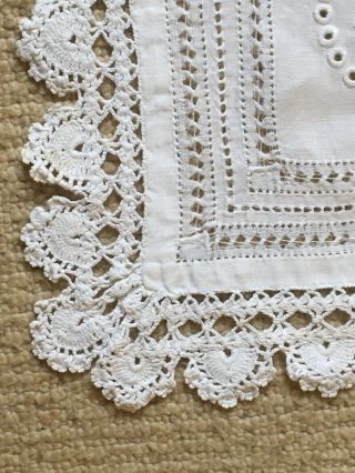 Vintage White Cotton Tablecloth With Cut Work & Crotchet Scalloped Border 35 " X35