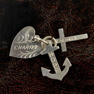 Antique Victorian Sterling Silver Faith Hope And Charity Charm Pendant