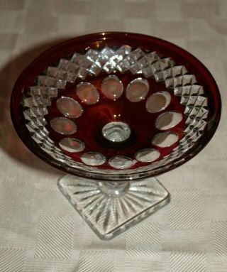 Westmoreland Wakefield Thumbprint 4 " Tall Ruby Red On Clear Compote