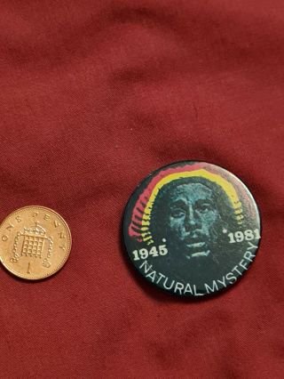 Bob Marley Natural Mystery Badge.  Vintage 1980s