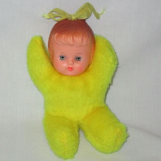 Vintage Douglas Cuddle Toys 7.  5 " Baby Doll Plush Rubber Head/face Yellow Body