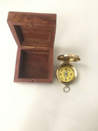 Handmade Solid Brass Camping Compass Marine Navigation Compass With Wood Box G