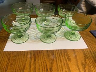 6 - Block Optic Sherbets Green Depression Glass Round Shaped Dessert Dishes