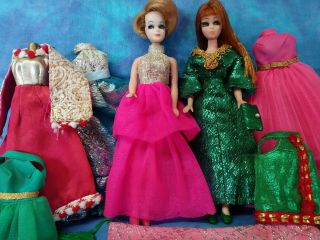 Topper Dawn Dolls Jessica & Glori W/ Gowns,  Mini Dresses,  Shoes,  Purse Sweet