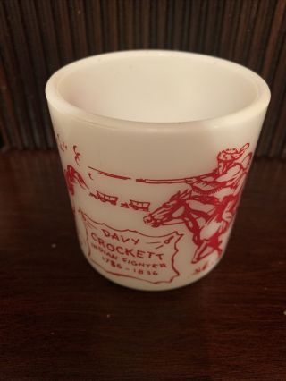 Vintage 1950s Red And White Davy Crockett Milk Glass Mug Cup Hazel Atlas