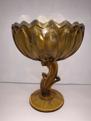 Indiana Depression Glass Pedestal Compote Candy Dish Bowl Amber Lotus Blossom