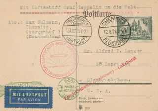 Germany Zeppelin Card 1929 Around World Flight From Chemnitz To Conn Usa