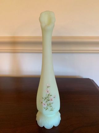 Vintage Fenton Custard Glass Bud Vase Hand Painted By S.  Meunier