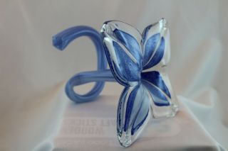 Hand Crafted Glass Art Blue Flower Bud Vase