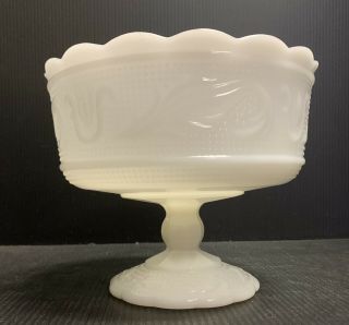 Vintage Milk Glass Pedestal Fruit Bowl Candy Dish M6000 Embossed Dish 3