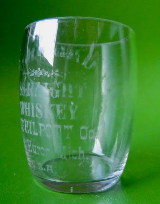 Antique? barrel shot glass King Edward VII Whiskey JG Philpott Port Huron,  MI 2