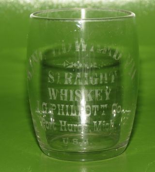 Antique? barrel shot glass King Edward VII Whiskey JG Philpott Port Huron,  MI 3