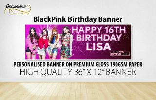 Personalised Blackpink Birthday Banner 36 " X12 " - Gloss 190gsm Photo Prem Paper