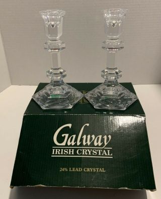 Vintage Set Of 2 Galway Irish Crystal Candlesticks Candle Holders 6 " Inches
