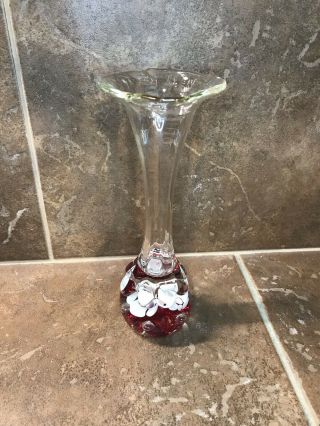 St Clair Art Glass Bud Vase White Trumpet Flower Paperweight Controlled Bubble 3