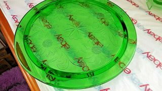 Green Depression Glass Cake Plate 10 "