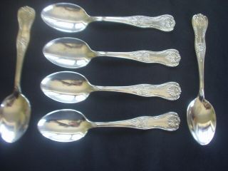 Set Of 6 Vintage Silver Plated Dessert Spoons Kings Pattern Italy 7.  75 "