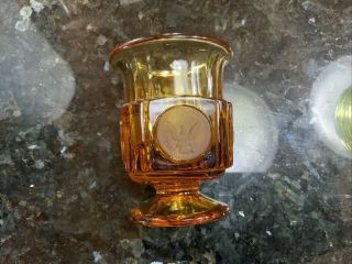 Vintage Fostoria Amber Coin Glass Juice Toothpick Or Votive Holder - Cute