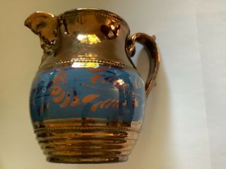 Antique Copper Luster Ware With Blue Band Pitcher Jug,  5.  5 "