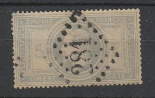 France 1869 5 Fr Lilac Grey Fine,  Repaired Corner