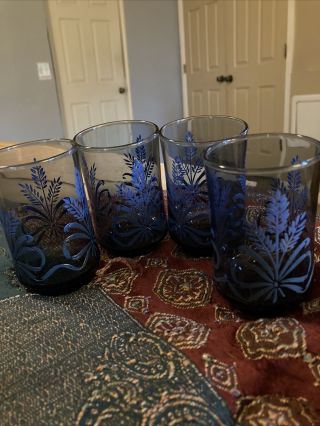 Rare Vintage Blue Wheat Libbey 6oz Juice Tumblers Glasses (set Of 4)