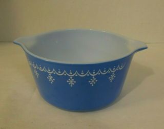 Vintage Pyrex Oval Snowflake Garland Blue Casserole Dish 473 1 Quart No Lid