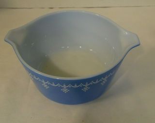 Vintage Pyrex Oval Snowflake Garland Blue Casserole Dish 473 1 Quart No Lid 2