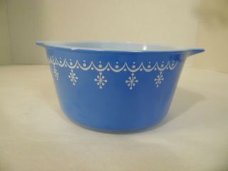 Vintage Pyrex Oval Snowflake Garland Blue Casserole Dish 473 1 Quart No Lid 3