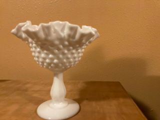 Vintage Fenton Hobnail White Milk Glass Ruffled Pedestal Bowl/Candy Dish 6 
