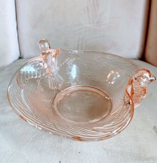 Vintage Pink Depression Glass Winged Bird Handles Bowl Dish 7.  5” Fenton - Style