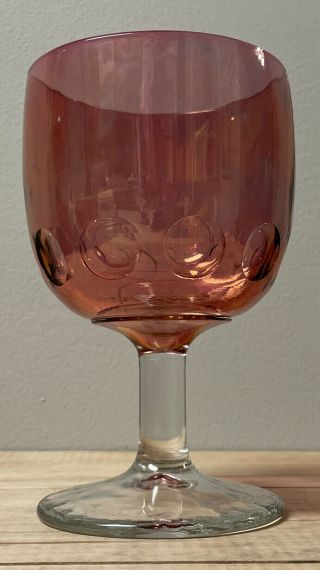 Vintage 1960s Bartlett Collins Thumbprint Goblets Wine Glass Iridescent Pink 6”