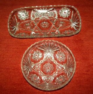 Set Of (2) Vintage Cut Glass Serving Dish/ Bowl