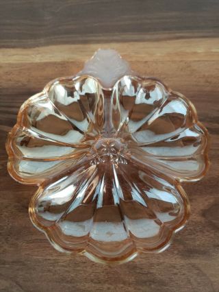 Vintage Amber Marigold Carnival Glass Shamrock Candy Nut Dish Trinket 3 Sections