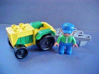 Vintage Lego Duplo Farm Tractor With Cultivator,  Farmer Minifigure A1
