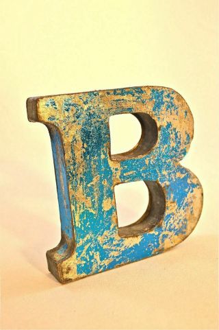 Fantastic Retro Vintage Style Blue 3d Metal Shop Sign Letter B Advertising Font