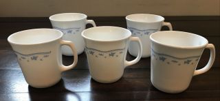 Corning Ware Set Of 5 Morning Blue Flowers Coffee Mugs Tea Cups Vtg 8 Oz