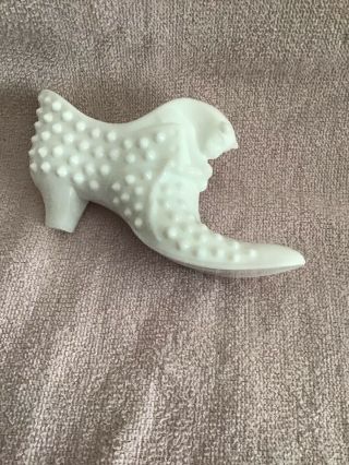 Vintage Fenton Hobnail White Milk Glass Cat Head Shoe