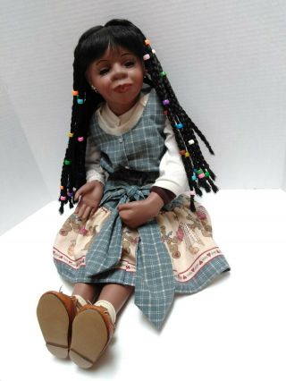 23 " Porcelain African American Doll With Braids,  No Chips Or Cracks