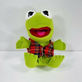 Vintage 1987 Baby Kermit The Frog 7 " Plush Toy Plaid Vest Henson Muppet