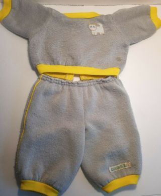 Vintage Cabbage Patch Kids Clothes Grey And Yellow With A Cat On The Sweater
