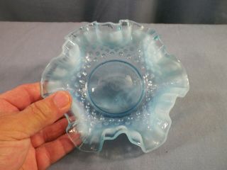 Fenton Blue Opalescent Glass Hobnail Bonbon Candy Dish 6 3/8 " Wide