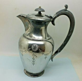 Vintage Silver Plated Hot Water Jug / Pot 1.  5 Pint Floral Engraving F C & Co