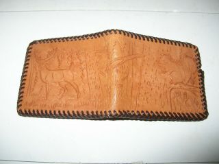 Vintage Hand Tooled Leather Wallet 8 1/4 " X3 1/2 "