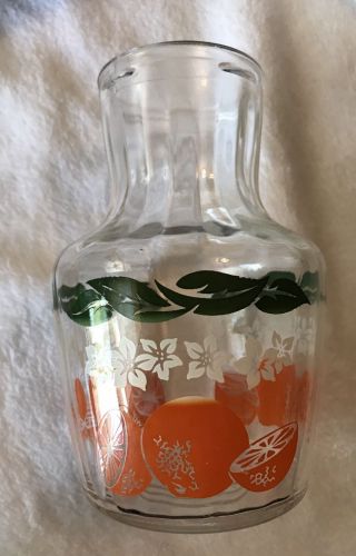 Vintage Anchor Hocking Orange Juice Carafe Jar Pitcher Leaves Flowers - No Lid