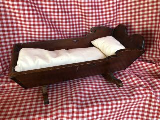Vintage Wooden Rocking Baby Doll Bed Cradle Crib Rocker 16” Long