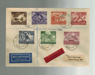 1943 Triest Italy Dienstpost Adria Cover To Hamburg Germany Military Stamps