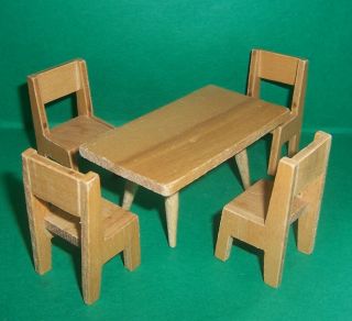Vintage Dolls House Barton Wooden Table & Four Chairs 16th Lundby Scale